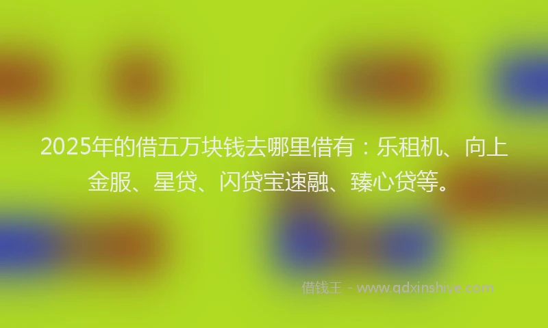 2025年的借五万块钱去哪里借有：乐租机、向上金服、星贷、闪贷宝速融、臻心贷等。