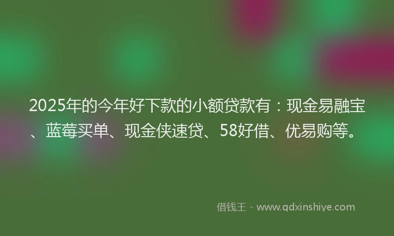2025年的今年好下款的小额贷款有：现金易融宝、蓝莓买单、现金侠速贷、58好借、优易购等。