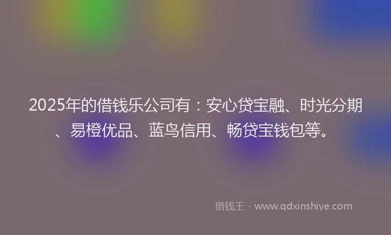 2025年的借钱乐公司有：安心贷宝融、时光分期、易橙优品、蓝鸟信用、畅贷宝钱包等。