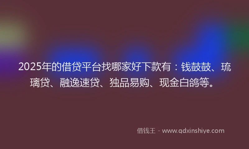2025年的借贷平台找哪家好下款有：钱鼓鼓、琉璃贷、融逸速贷、独品易购、现金白鸽等。
