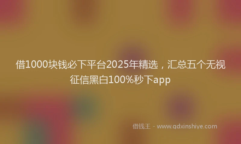 借1000块钱必下平台2025年精选，汇总五个无视征信黑白100%秒下app