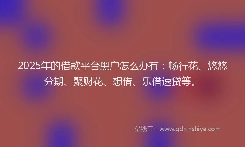 2025年的借款平台黑户怎么办有：畅行花、悠悠分期、聚财花、想借、乐借速贷等。