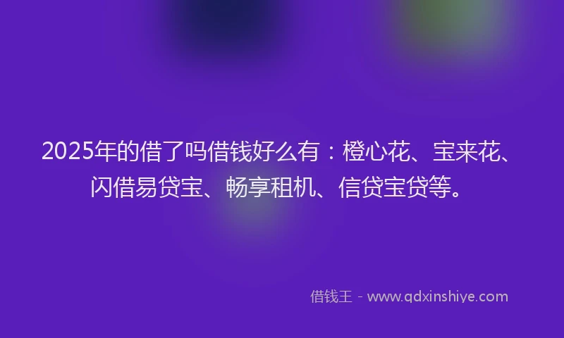 2025年的借了吗借钱好么有：橙心花、宝来花、闪借易贷宝、畅享租机、信贷宝贷等。