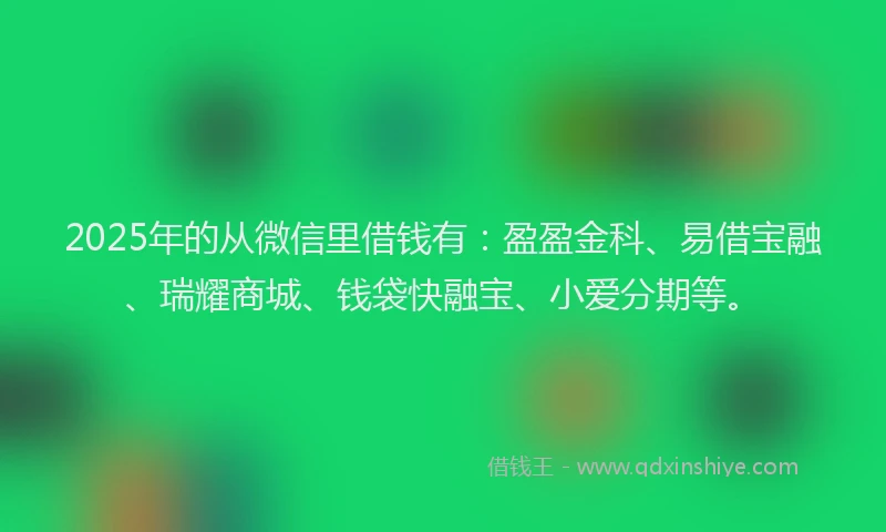 2025年的从微信里借钱有：盈盈金科、易借宝融、瑞耀商城、钱袋快融宝、小爱分期等。
