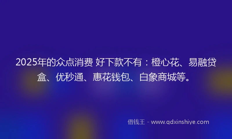 2025年的众点消费 好下款不有：橙心花、易融贷盒、优秒通、惠花钱包、白象商城等。