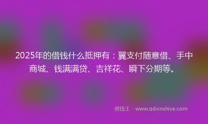 2025年的借钱什么抵押有：翼支付随意借、手中商城、钱满满贷、吉祥花、瞬下分期等。