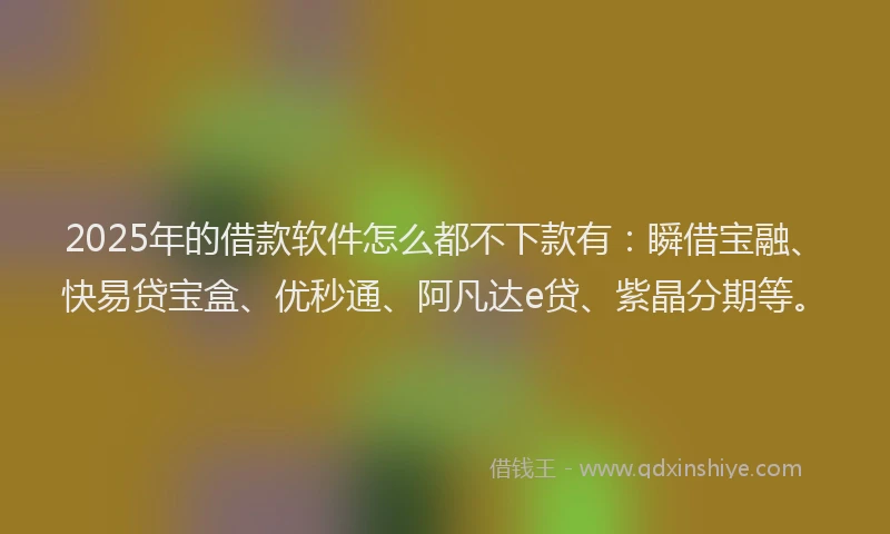 2025年的借款软件怎么都不下款有：瞬借宝融、快易贷宝盒、优秒通、阿凡达e贷、紫晶分期等。