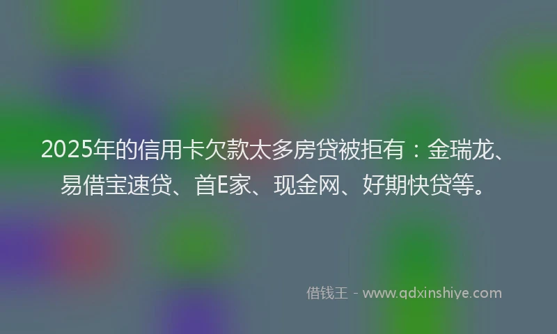 2025年的信用卡欠款太多房贷被拒有：金瑞龙、易借宝速贷、首E家、现金网、好期快贷等。
