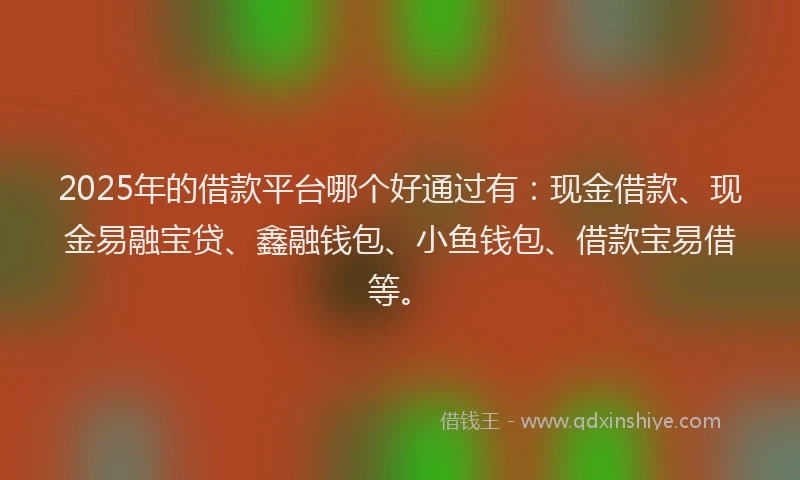 2025年的借款平台哪个好通过有：现金借款、现金易融宝贷、鑫融钱包、小鱼钱包、借款宝易借等。