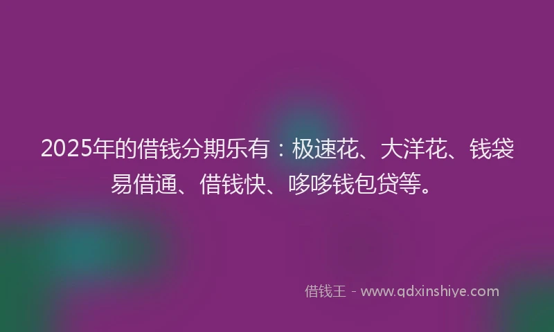 2025年的借钱分期乐有：极速花、大洋花、钱袋易借通、借钱快、哆哆钱包贷等。