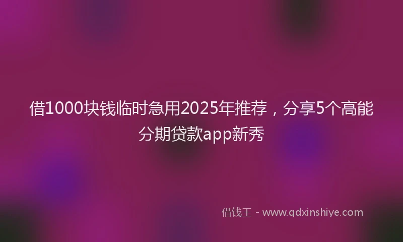 借1000块钱临时急用2025年推荐，分享5个高能分期贷款app新秀
