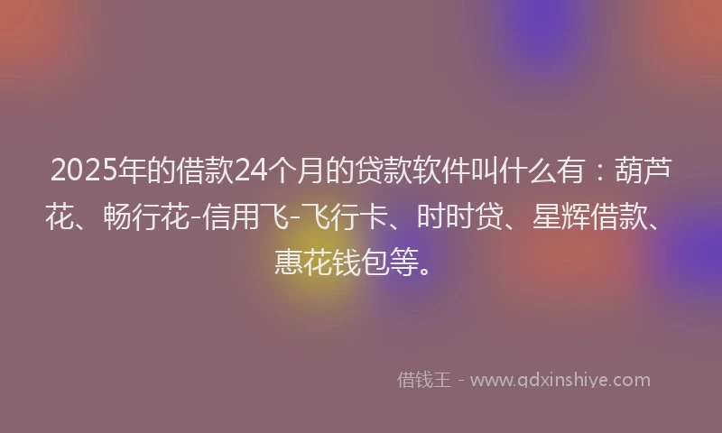 2025年的借款24个月的贷款软件叫什么有：葫芦花、畅行花-信用飞-飞行卡、时时贷、星辉借款、惠花钱包等。