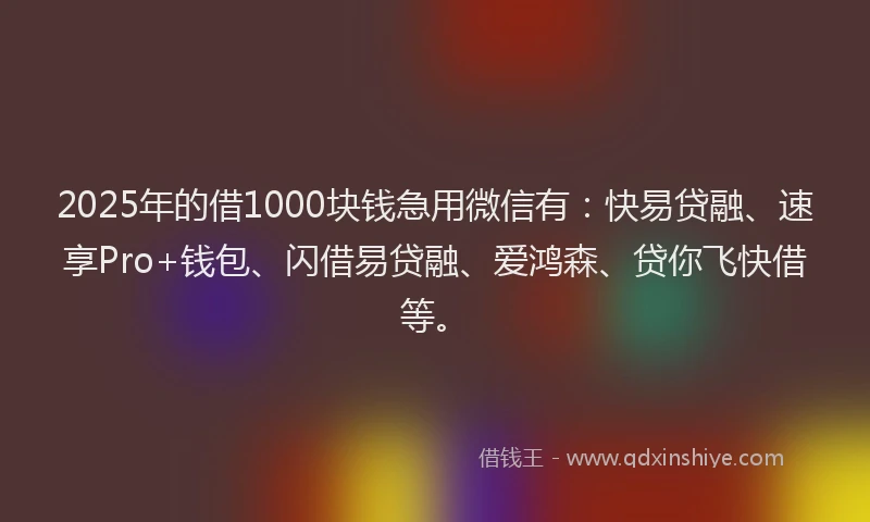 2025年的借1000块钱急用微信有：快易贷融、速享Pro+钱包、闪借易贷融、爱鸿森、贷你飞快借等。