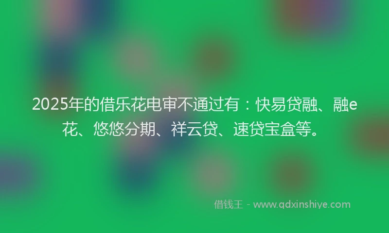 2025年的借乐花电审不通过有：快易贷融、融e花、悠悠分期、祥云贷、速贷宝盒等。