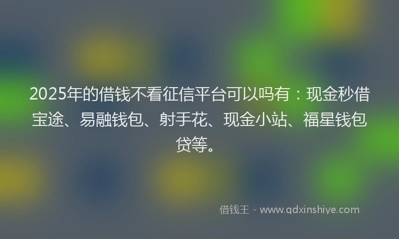 2025年的借钱不看征信平台可以吗有：现金秒借宝途、易融钱包、射手花、现金小站、福星钱包贷等。