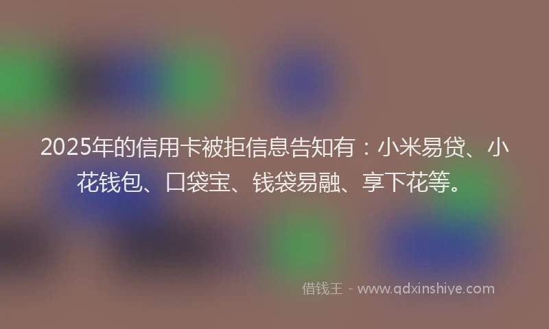 2025年的信用卡被拒信息告知有：小米易贷、小花钱包、口袋宝、钱袋易融、享下花等。