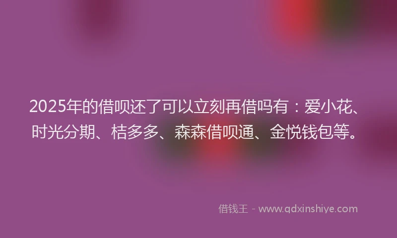 2025年的借呗还了可以立刻再借吗有：爱小花、时光分期、桔多多、森森借呗通、金悦钱包等。