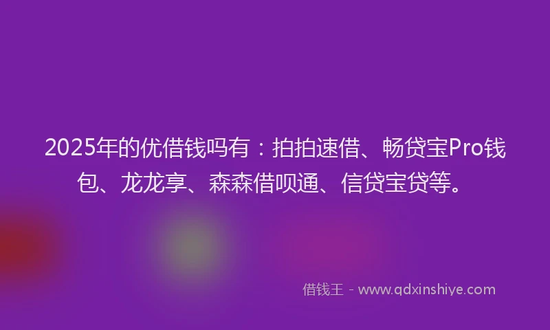 2025年的优借钱吗有：拍拍速借、畅贷宝Pro钱包、龙龙享、森森借呗通、信贷宝贷等。