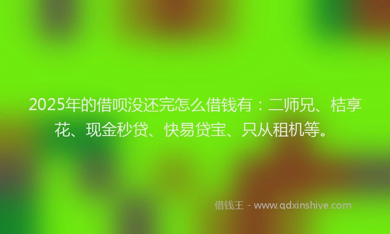 2025年的借呗没还完怎么借钱有：二师兄、桔享花、现金秒贷、快易贷宝、只从租机等。