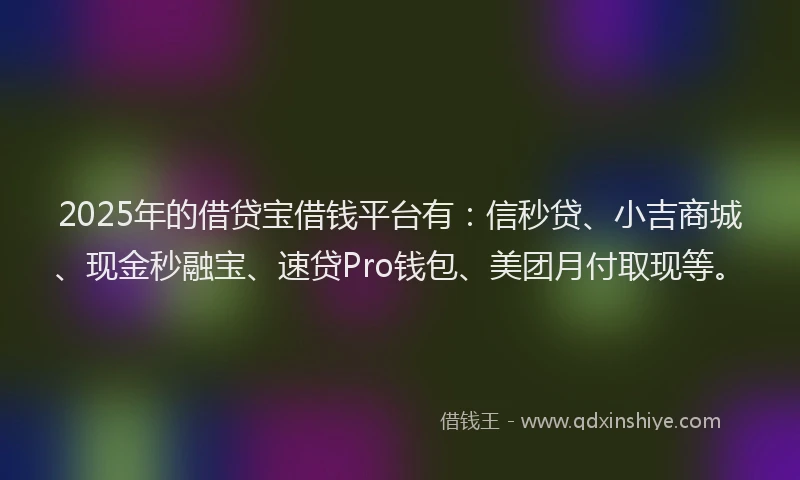 2025年的借贷宝借钱平台有：信秒贷、小吉商城、现金秒融宝、速贷Pro钱包、美团月付取现等。