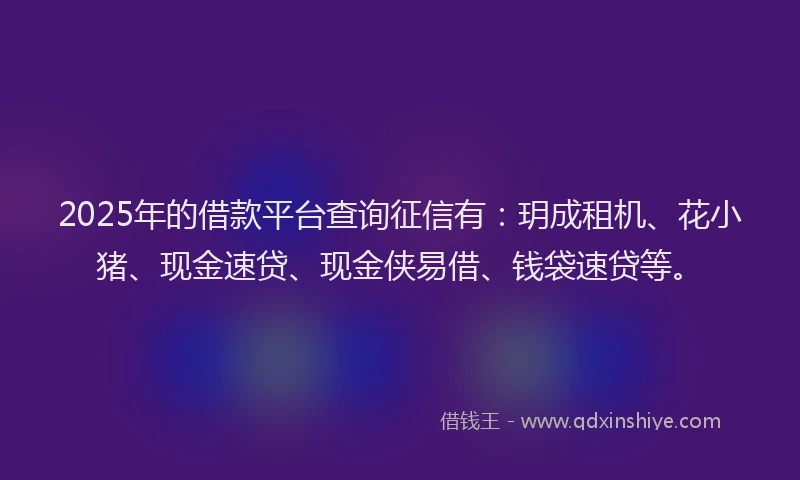 2025年的借款平台查询征信有：玥成租机、花小猪、现金速贷、现金侠易借、钱袋速贷等。