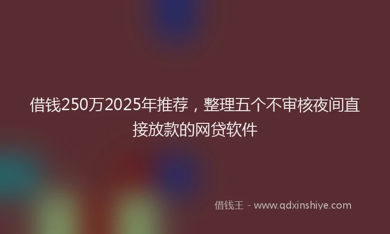 借钱250万2025年推荐，整理五个不审核夜间直接放款的网贷软件