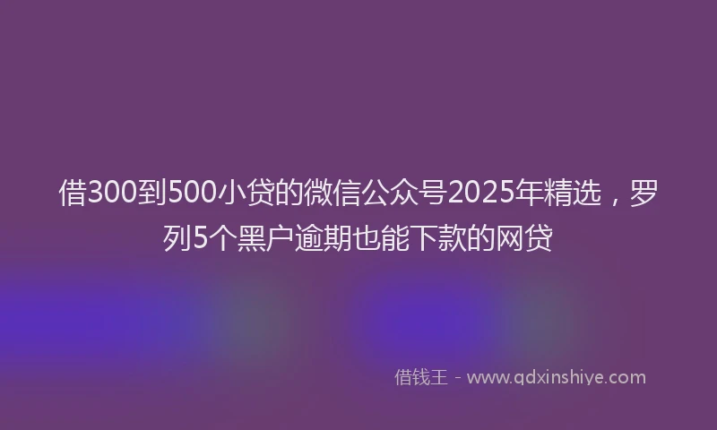 借300到500小贷的微信公众号2025年精选，罗列5个黑户逾期也能下款的网贷