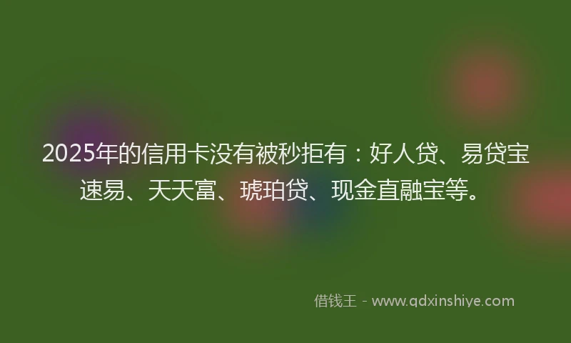 2025年的信用卡没有被秒拒有：好人贷、易贷宝速易、天天富、琥珀贷、现金直融宝等。
