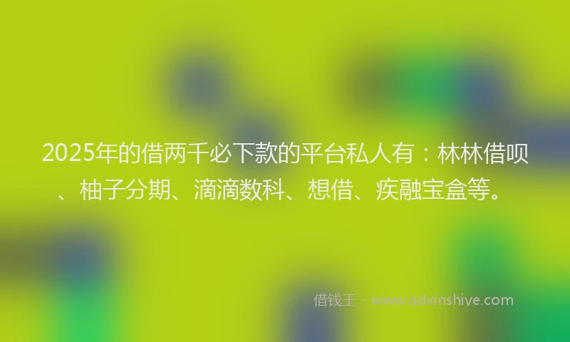 2025年的借两千必下款的平台私人有：林林借呗、柚子分期、滴滴数科、想借、疾融宝盒等。
