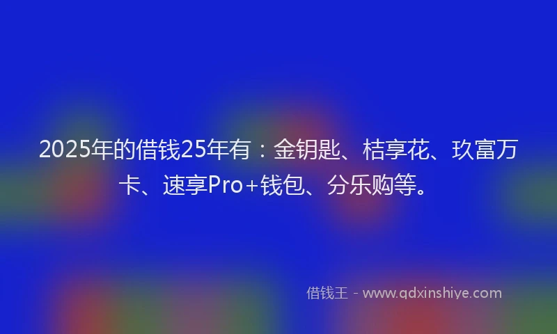 2025年的借钱25年有：金钥匙、桔享花、玖富万卡、速享Pro+钱包、分乐购等。