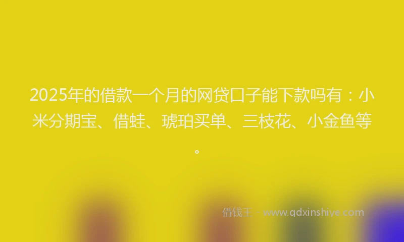 2025年的借款一个月的网贷口子能下款吗有：小米分期宝、借蛙、琥珀买单、三枝花、小金鱼等。