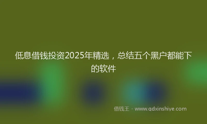 低息借钱投资2025年精选，总结五个黑户都能下的软件