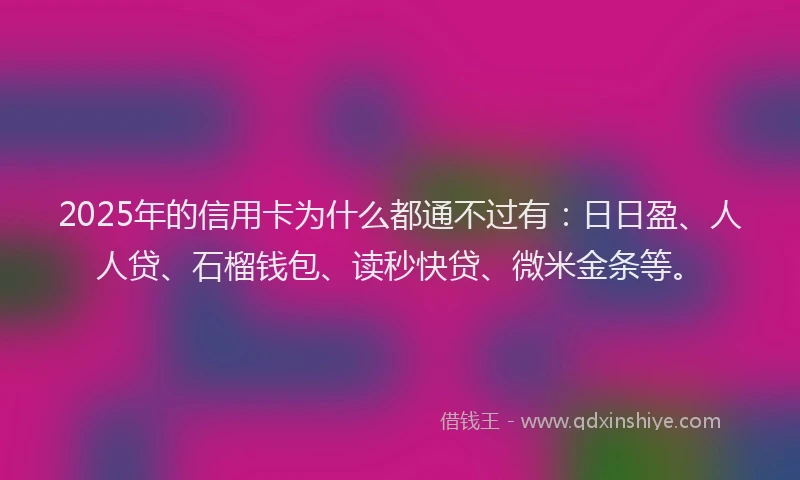 2025年的信用卡为什么都通不过有：日日盈、人人贷、石榴钱包、读秒快贷、微米金条等。
