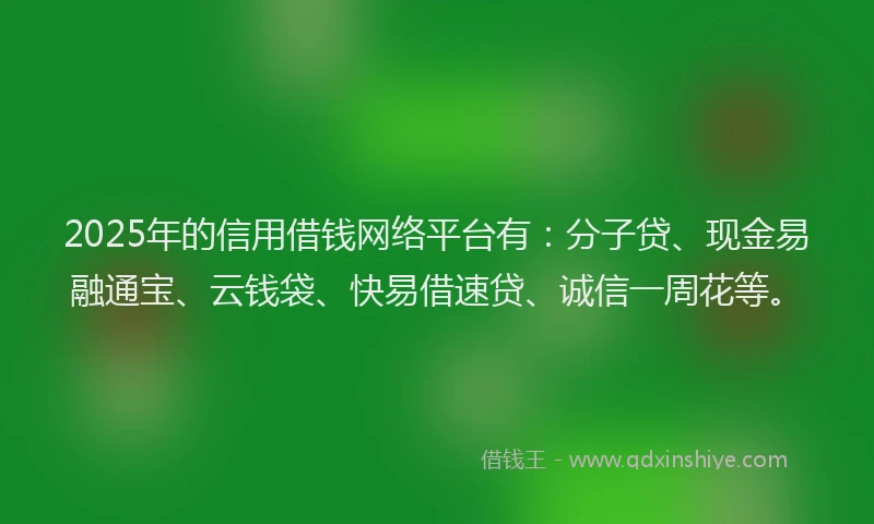 2025年的信用借钱网络平台有：分子贷、现金易融通宝、云钱袋、快易借速贷、诚信一周花等。