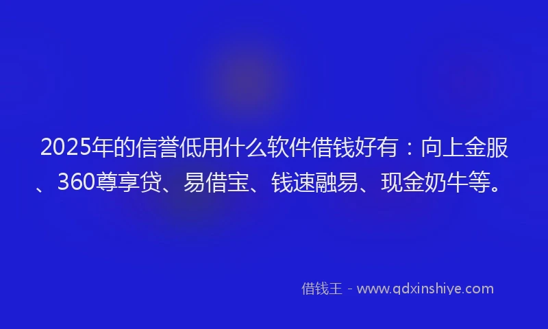 2025年的信誉低用什么软件借钱好有：向上金服、360尊享贷、易借宝、钱速融易、现金奶牛等。