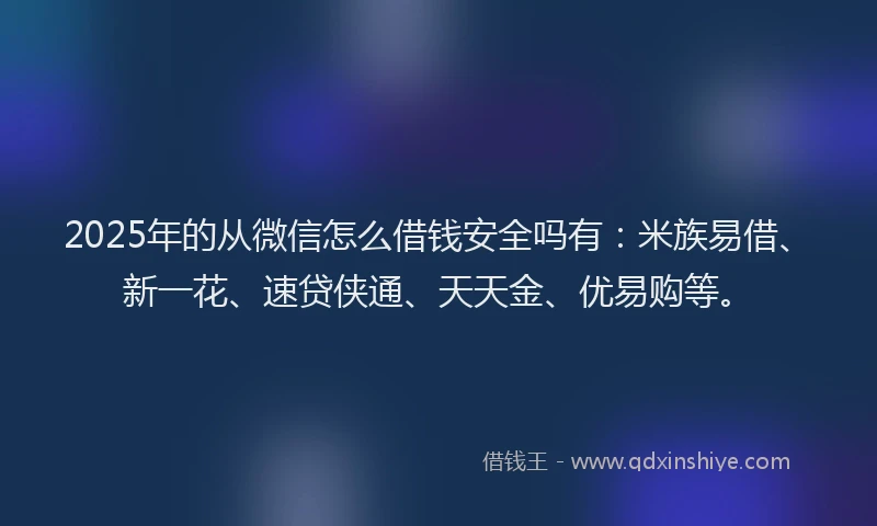 2025年的从微信怎么借钱安全吗有：米族易借、新一花、速贷侠通、天天金、优易购等。