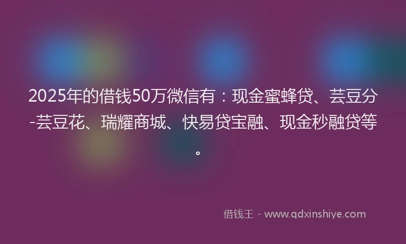 2025年的借钱50万微信有：现金蜜蜂贷、芸豆分-芸豆花、瑞耀商城、快易贷宝融、现金秒融贷等。