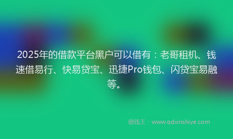 2025年的借款平台黑户可以借有：老哥租机、钱速借易行、快易贷宝、迅捷Pro钱包、闪贷宝易融等。