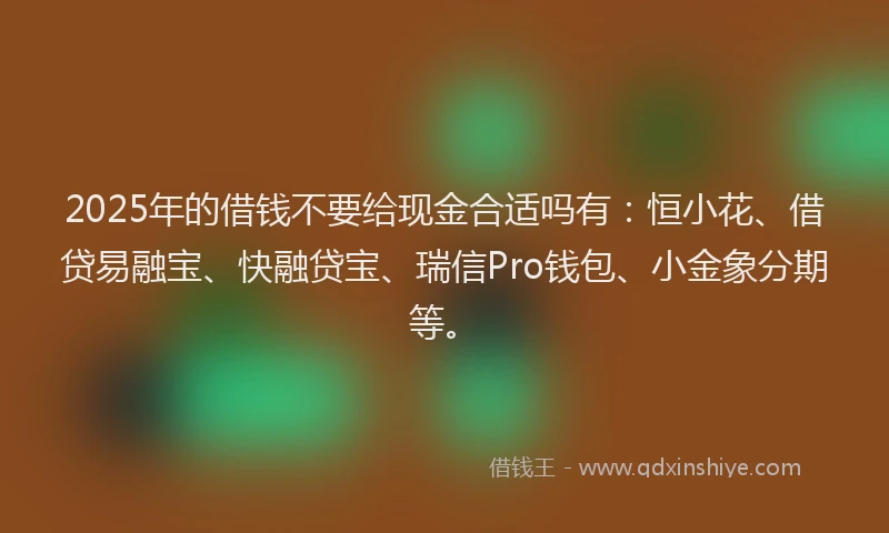 2025年的借钱不要给现金合适吗有：恒小花、借贷易融宝、快融贷宝、瑞信Pro钱包、小金象分期等。