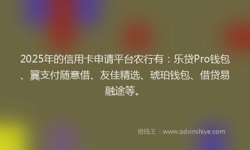 2025年的信用卡申请平台农行有：乐贷Pro钱包、翼支付随意借、友佳精选、琥珀钱包、借贷易融途等。