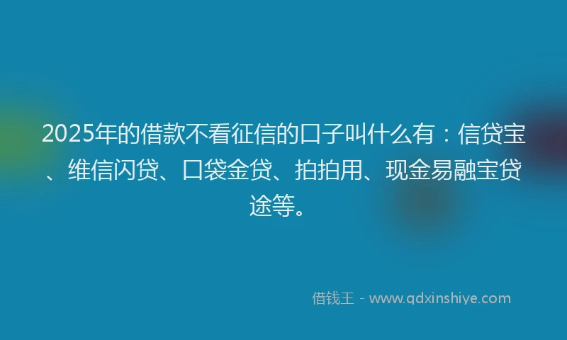 2025年的借款不看征信的口子叫什么有：信贷宝、维信闪贷、口袋金贷、拍拍用、现金易融宝贷途等。