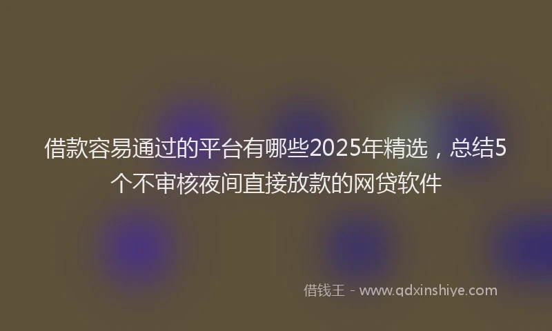 借款容易通过的平台有哪些2025年精选，总结5个不审核夜间直接放款的网贷软件