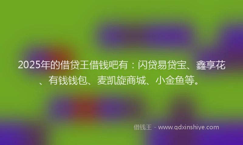 2025年的借贷王借钱吧有：闪贷易贷宝、鑫享花、有钱钱包、麦凯旋商城、小金鱼等。