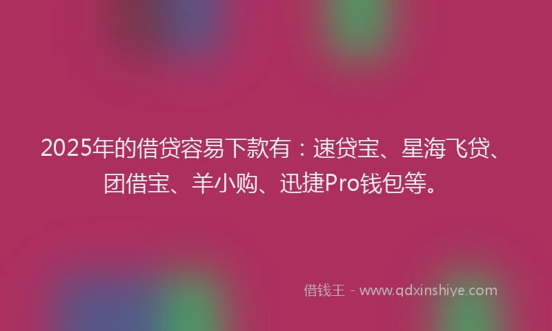 2025年的借贷容易下款有：速贷宝、星海飞贷、团借宝、羊小购、迅捷Pro钱包等。