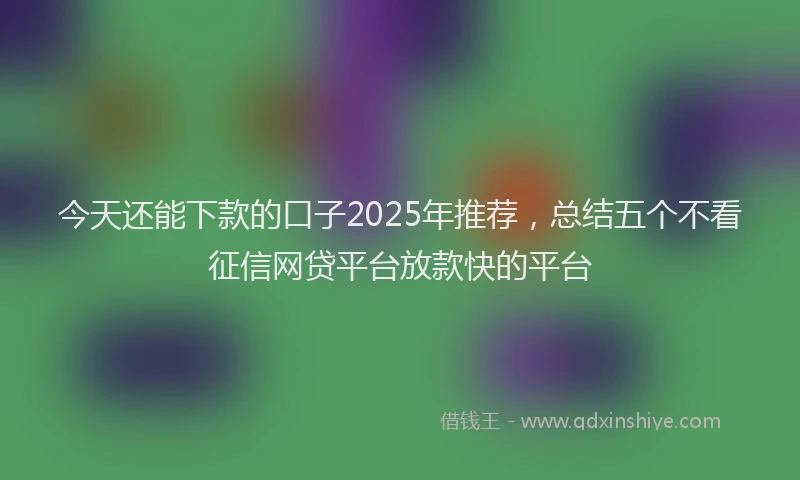 今天还能下款的口子2025年推荐，总结五个不看征信网贷平台放款快的平台