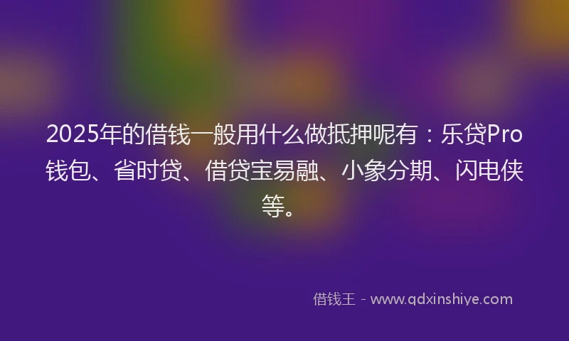 2025年的借钱一般用什么做抵押呢有：乐贷Pro钱包、省时贷、借贷宝易融、小象分期、闪电侠等。