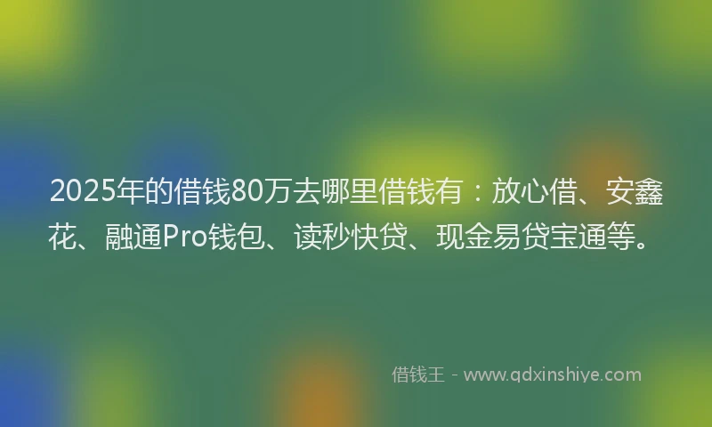 2025年的借钱80万去哪里借钱有：放心借、安鑫花、融通Pro钱包、读秒快贷、现金易贷宝通等。