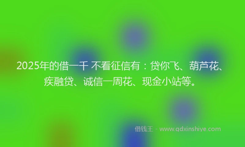 2025年的借一千 不看征信有：贷你飞、葫芦花、疾融贷、诚信一周花、现金小站等。