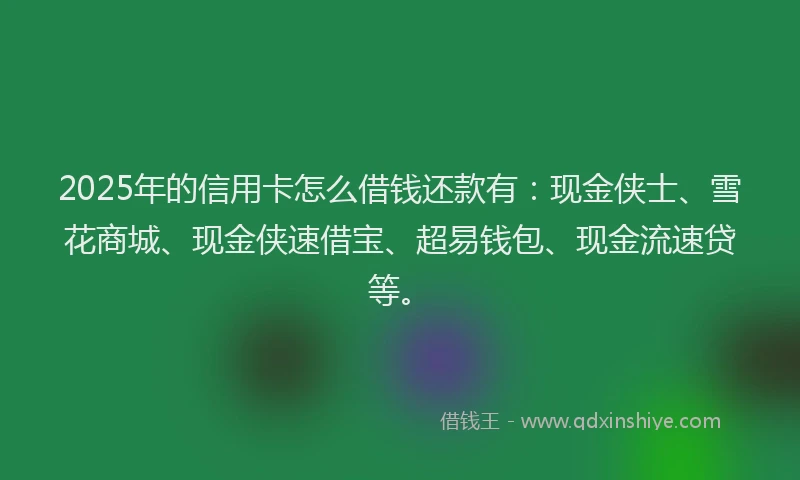 2025年的信用卡怎么借钱还款有：现金侠士、雪花商城、现金侠速借宝、超易钱包、现金流速贷等。