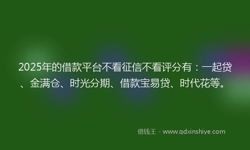 2025年的借款平台不看征信不看评分有：一起贷、金满仓、时光分期、借款宝易贷、时代花等。